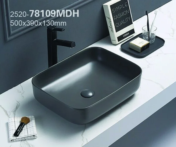 Раковина Azario 50 см темно-серая матовая AZ-78109MDH (детальная фотография), накладные (на столешницу), пристенные