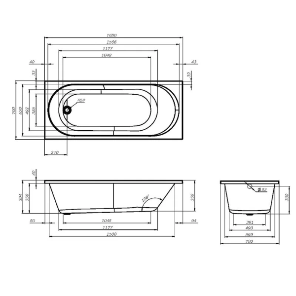 Ванна акриловая Am.Pm X-Joy 165х70 см прямоугольная W94A-165-070W-A (детальная фотография), акриловые