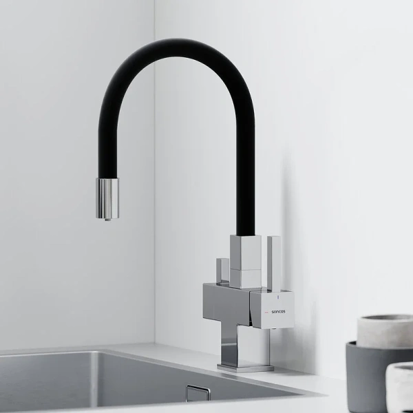 Смеситель для кухни Sancos Arno хром SC4005CH (детальная фотография), хром, черные, комбинированные