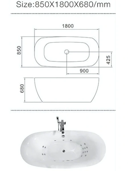 Ванна гидромассажная Frank F162, 180 x 85 x 68 см, 20109830 (детальная фотография), акриловые