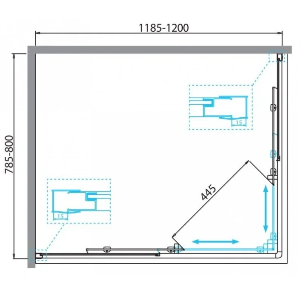 Душевой уголок BelBagno Due 120x80 см стекло прозрачное DUE-AH-2-120/80-C-Cr (детальная фотография), прямоугольные