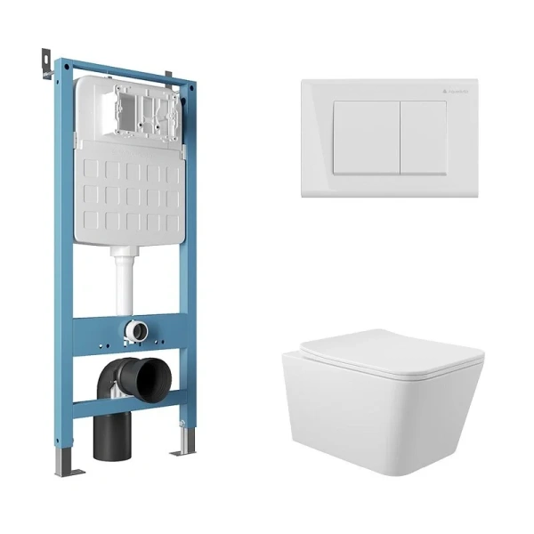 Унитаз с инсталляцией Aqueduto MACIO клавиша белая глянцевая AQDS096 (детальная фотография)