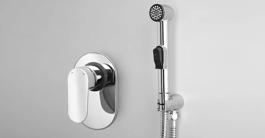 Гигиенический душ со смесителем WasserKRAFT Donau хром A11057 (детальная фотография), полный комплект со смесителем