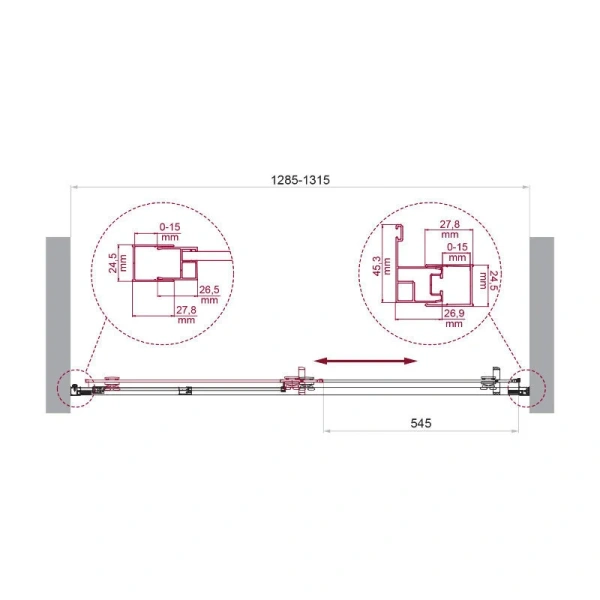 Душевая дверь в нишу BelBagno Luce 130 см профиль хром LUCE-BF-1-130-C-Cr (детальная фотография), современные, hi-tech