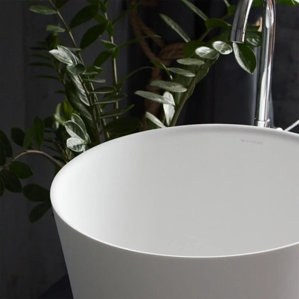 Раковина напольная Montebianco Pisa Cono 50 см белая 11237 (детальная фотография), круглой формы, моноблок