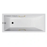 Чугунная ванна Vinsent Veron Square VSQ1407045H/VH0012GD-AS, 140 x 70 см, с антискользящим покрытием, ручки золото, цвет белый