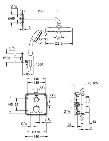 Душевой набор Grohe Tempesta 210 34729000 (детальная фотография), душевые комплекты, наборы