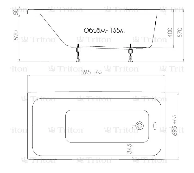 Ванна акриловая Triton Ультра 140х70 см белая Щ0000017118 (детальная фотография), акриловые