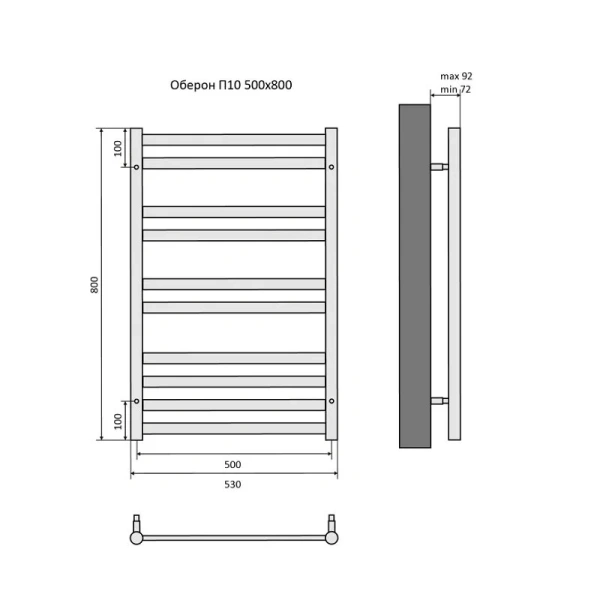 Полотенцесушитель водяной Акватек Оберон 50x80 см черный муар AQ RO1080BL (детальная фотография), современные, hi-tech