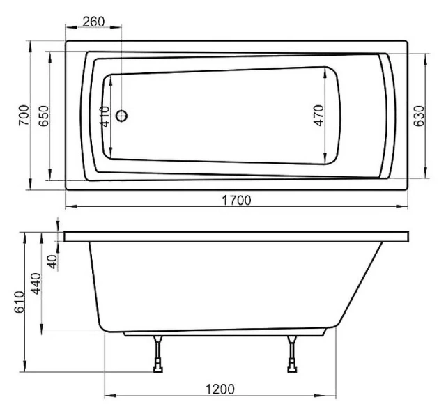 Ванна акриловая Ravak Domino Plus 170х70 см белая C632R00000 (детальная фотография), акриловые