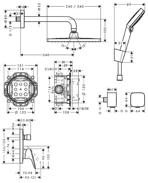 Душевой комплект Hansgrohe Crometta E 240 1jet хром 27957000 (детальная фотография), хром