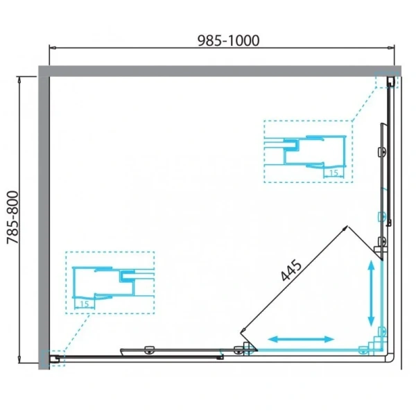 Душевой уголок BelBagno Due 100x80 см стекло прозрачное DUE-AH-2-100/80-C-Cr (детальная фотография), прямоугольные