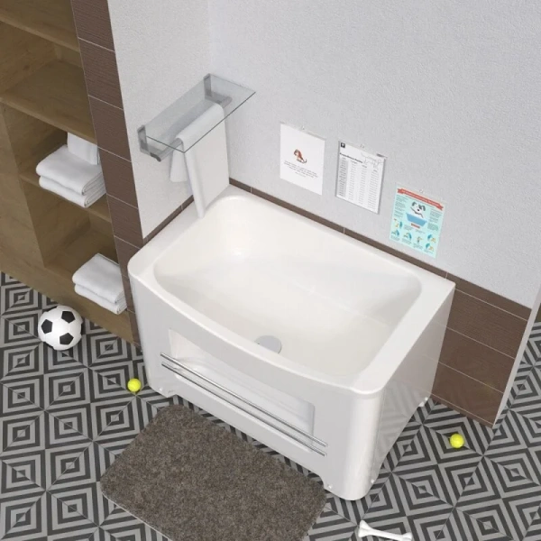 Акриловая ванна Радомир Арчи 1-01-0-0-1-341, 120 х 70 см, каркас, слив, фронтальный экран, полотенцедержатель в комплекте, белая (детальная фотография), 120х70