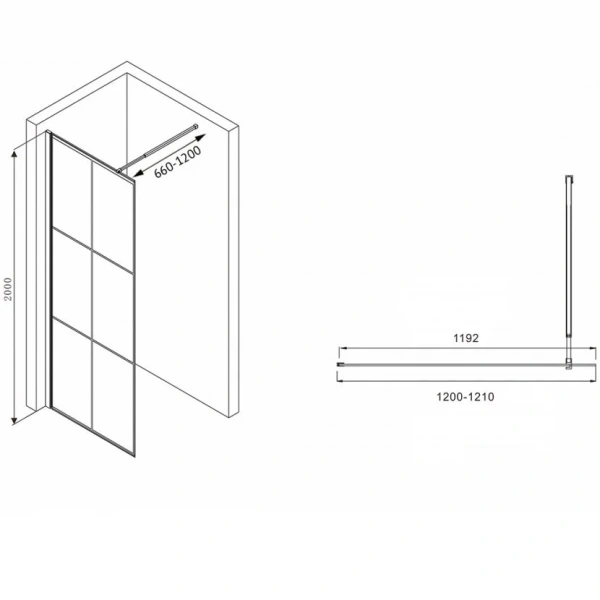 Душевая перегородка Abber Immer Offen 120 см стекло прозрачное с рисунком AG62120B8 (детальная фотография), современные, hi-tech