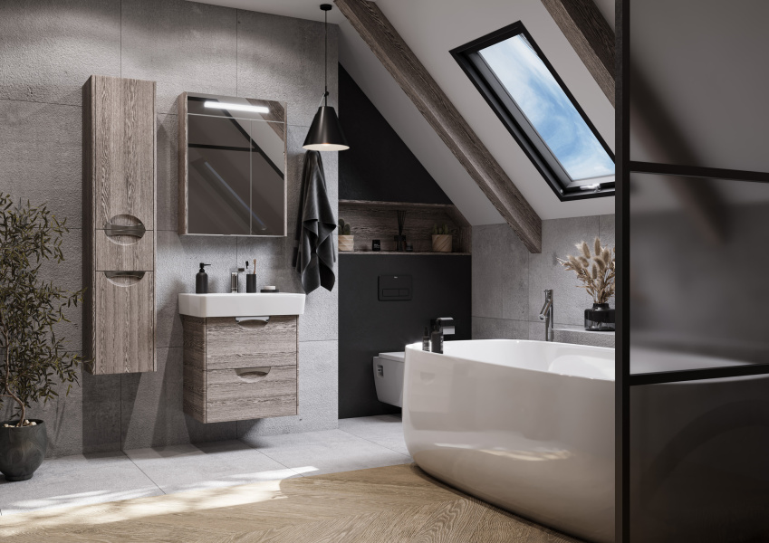 Шкаф-пенал подвесной Акватон Сильва 32 см правый, дуб фьорд 1A215603SIW6R (детальная фотография), недорого