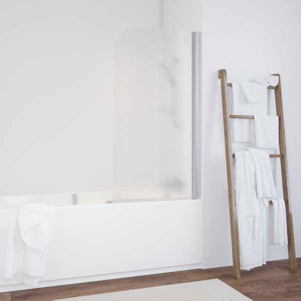 Душевая шторка на ванную профиль матовый хром стекло шиншилла Vegas-glass EV 76 07 02 R (детальная фотография), недорогие