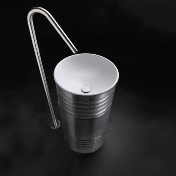 Раковина напольная Kerasan Artwork Barrel белая/серебро 4742K86 (детальная фотография), современные, hi-tech