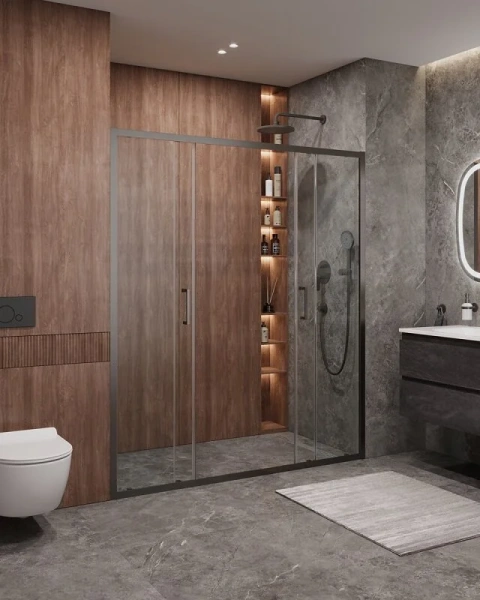 Душевая дверь в нишу Cezares Molveno 170 см стекло прозрачное профиль оружейная сталь MOLVENO-BF-2-170-C-GM-IV (детальная фотография), другие