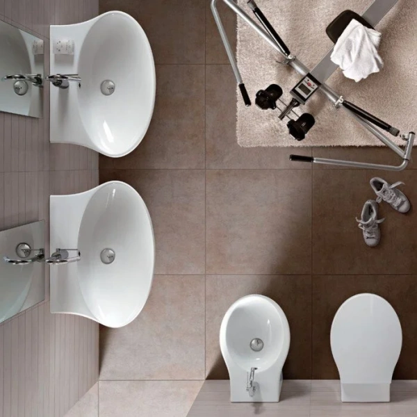 Биде напольное Hatria Nido Y0QW01 35х55 см (детальная фотография), белые