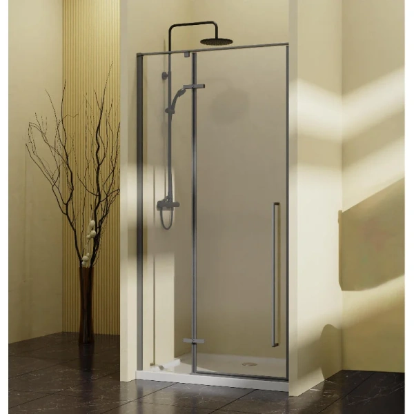 Душевая дверь в нишу Vincea Slim-N 90 см профиль вороненая сталь стекло прозрачное VDPH-5SN900CLGM (детальная фотография), 90 см