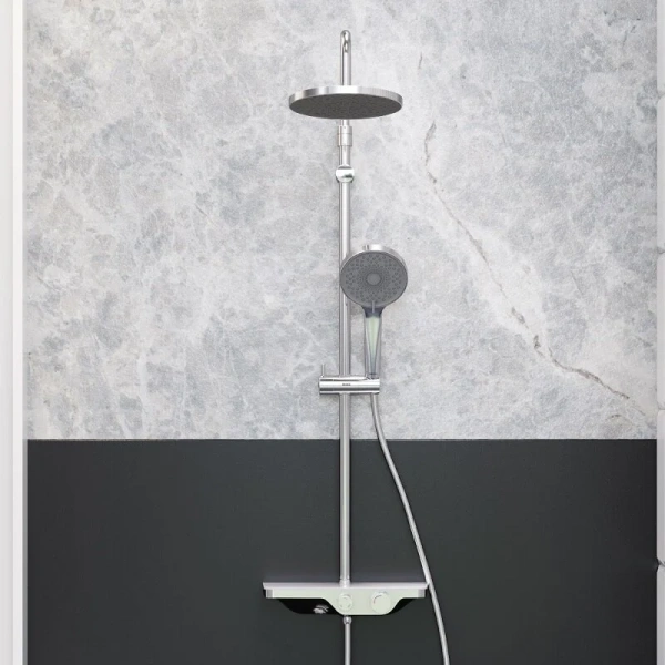 Душевая стойка Damixa Apollo 947730 со смесителем (детальная фотография), с тропическим душем