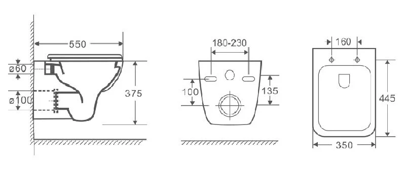 Унитаз подвесной Azario Pavia квадратный AZ-2005 (детальная фотография), подвесные