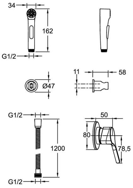 Гигиенический душ со смесителем Jacob Delafon Elate хром E24610-CP (детальная фотография), для туалета