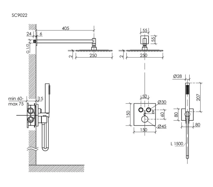Душевой комплект Sancos Linn хром SC9022CH (детальная фотография), комплекты