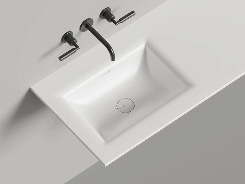 Раковина Salini Onda Flow Square 200 см белый матовый 1402206MN (детальная фотография), белые