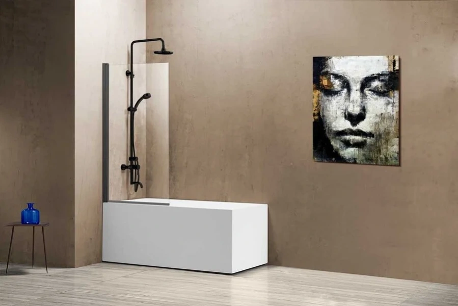 Шторка для ванны Vincea 80х140 см профиль вороненая сталь, стекло прозрачное VSB-11800CLGM (детальная фотография), недорогие