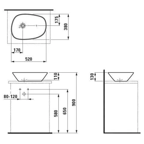 Раковина Laufen Palomba 52 см накладная 8.1680.2.000.112.1 (детальная фотография), современные, hi-tech