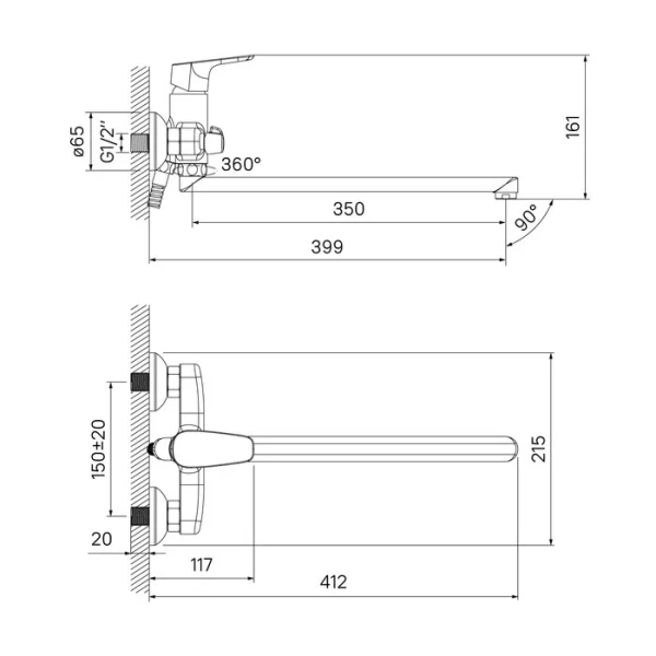 Смеситель для ванны IDDIS Zodiac с длинным изливом ZODSBL2i10WA (детальная фотография), для ванны