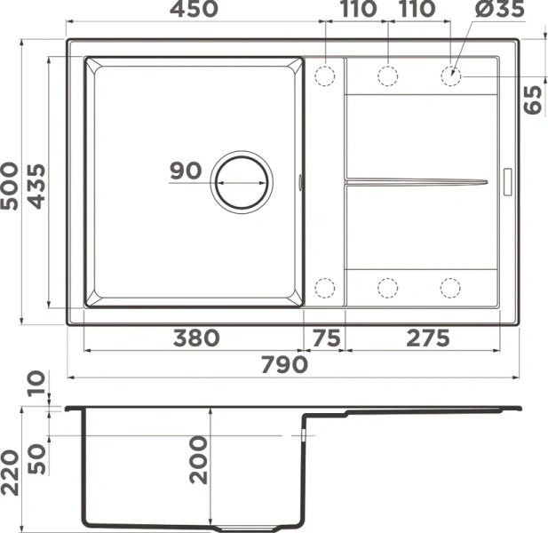Мойка для кухни Omoikiri Sumi 79-CH 79 см шампань 4993669 (детальная фотография), из искусственного гранита