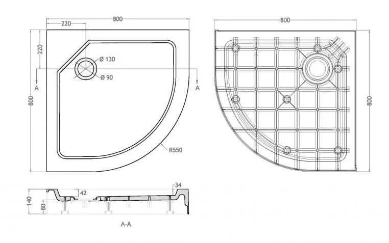 Душевой поддон Cezares Tray 80х80 см из SMC материала TRAY-SMC-R-80-550-150-W (детальная фотография), недорогие