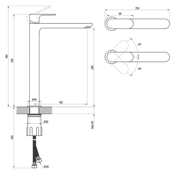 Смеситель для раковины Ravak Eleganta X070 высокий (детальная фотография), для раковины
