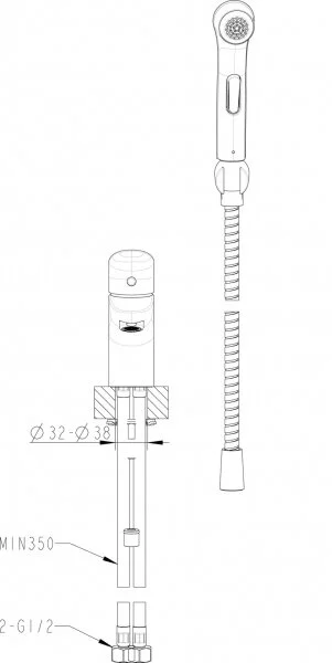 Гигиенический душ Bravat D91112CP-RUS (детальная фотография), комплект с лейкой, шлангом и держателем