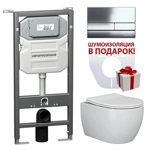 Унитаз с инсталляцией Ceramica Nova Play кнопка хром - фото 2