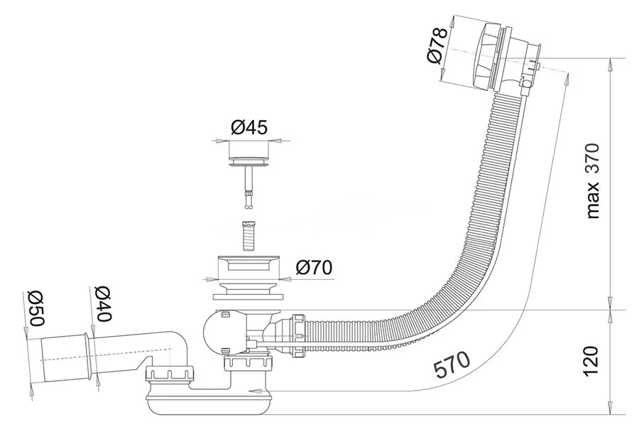 Слив-перелив Vagnerplast хром V55R (детальная фотография), полуавтомат