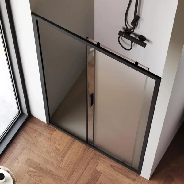 Душевая дверь в нишу AM.PM Gem Solo 110 см профиль черный стекло матовое W90G-110-1-195BM (детальная фотография), матовые