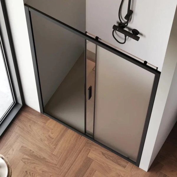 Душевая дверь в нишу AM.PM Gem Solo 120 см профиль черный стекло матовое W90G-120-1-195BM (детальная фотография), матовые