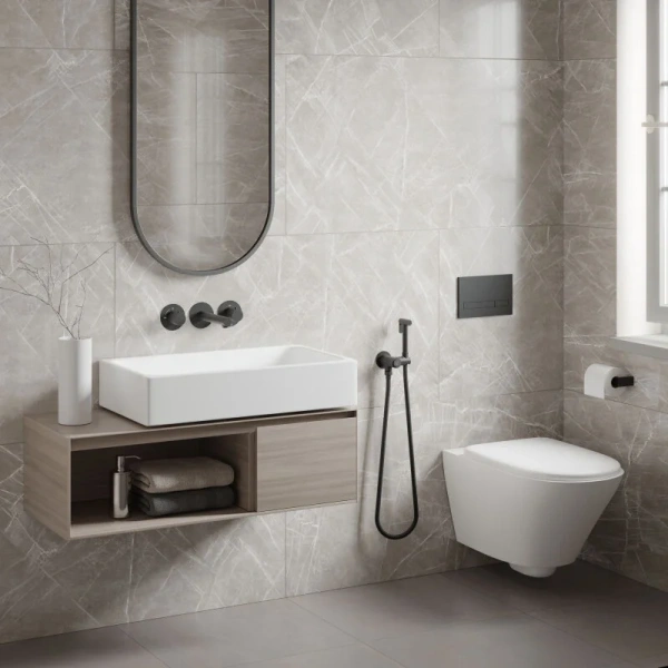 Смеситель с гигиеническим душем Timo Saona черный матовый 2383/03SM (детальная фотография), современные, hi-tech