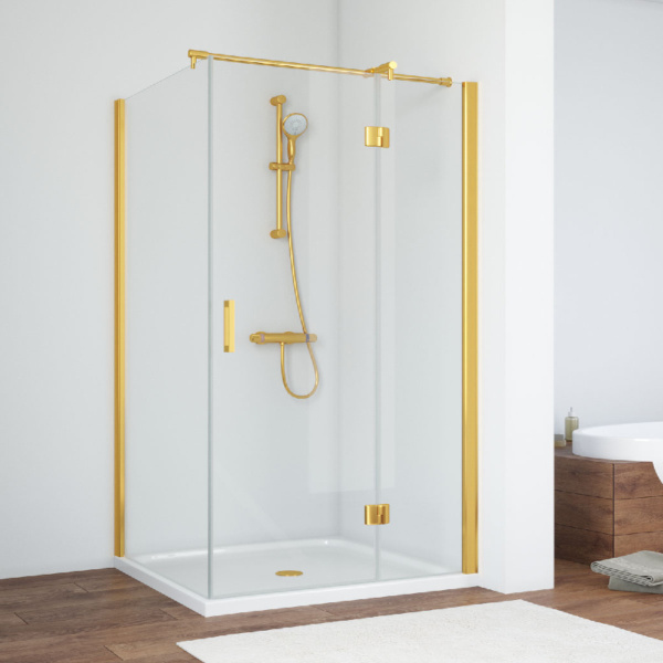 Душевой уголок профиль золотой стекло прозрачное Vegas-glass AFP-Fis TUR NOVO 90*110 09 01 R (детальная фотография)