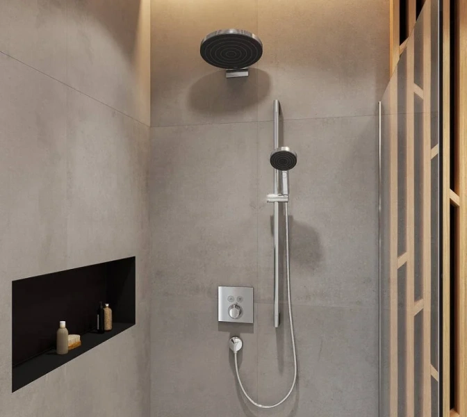 Верхний душ Hansgrohe Pulsify 24150 с держателем (детальная фотография), современные, hi-tech