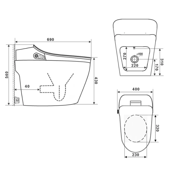 Унитаз подвесной Timo с функцией биде, электронный TE-721 (детальная фотография), современные, hi-tech