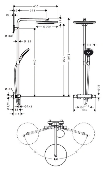 Душевая стойка Hansgrohe Raindance Select хром 27133000 (детальная фотография), современные, hi-tech