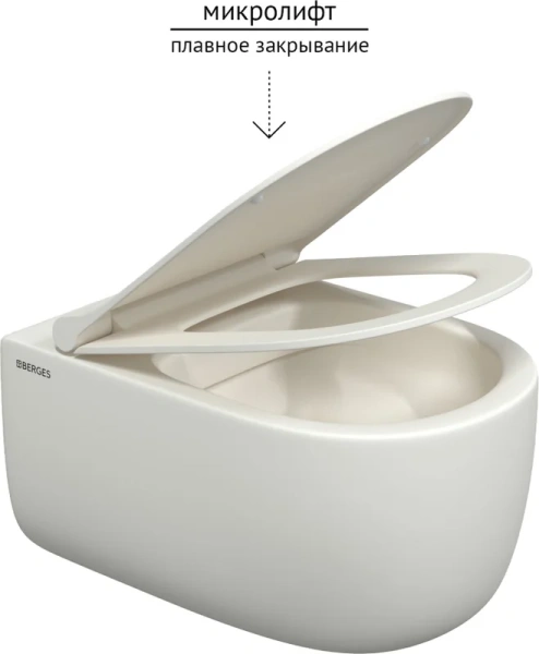 Унитаз подвесной BERGES Ego с сиденьем (детальная фотография), без бачка, со скрытым бачком