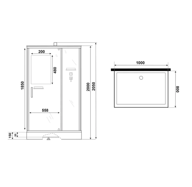 Душевая кабина Niagara Standart 100х80 см без крыши ST100/80/15Q/BK (детальная фотография), современныe, hi-tech