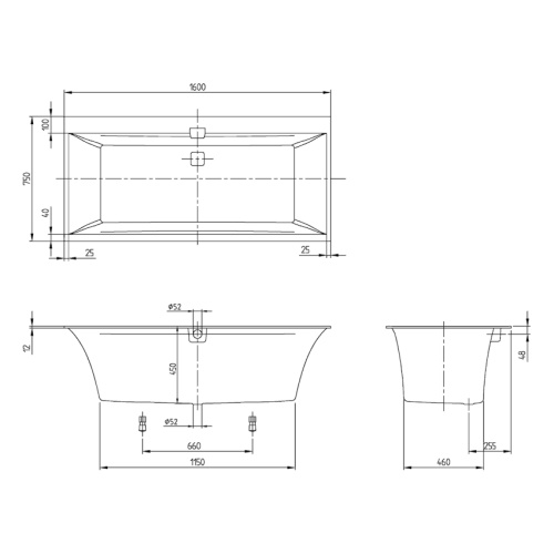 Ванна квариловая Villeroy & Boch Squaro Edge 12 160х75 см с ножками белая UBQ160SQE2DV-01 (детальная фотография), 160x75  см