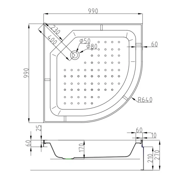 Душевая кабина Deto L 100x100 см с крышей L710 (детальная фотография), со средним поддоном