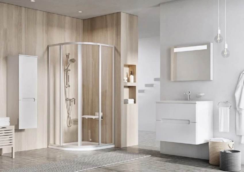 Полукруглый душевой уголок, профиль сатин, пластик пеарл, Ravak Supernova SKCP4-90 31170U0011 (детальная фотография), недорогие